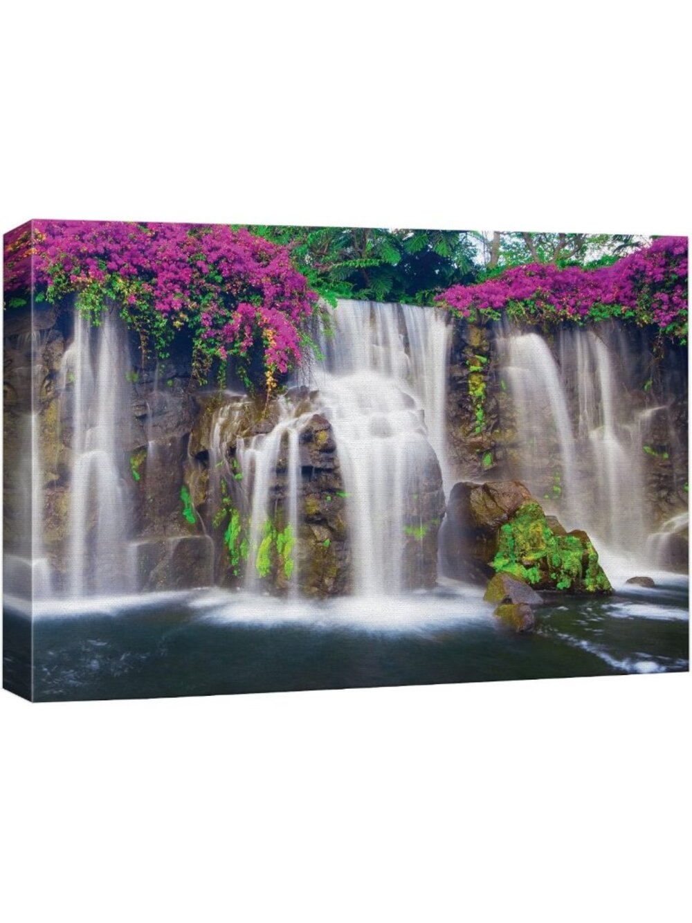 Stunning Misty Waterfall Canvas Art with Picturesque Flowers - 24x36 Home Decor